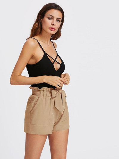 Self Tie Ruffle Waist Shorts-bottom-Des Mess