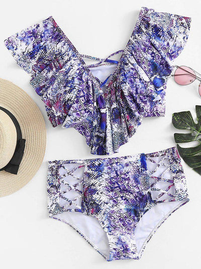 Criss Cross Flounce Bikini Set-swimwear-Des Mess