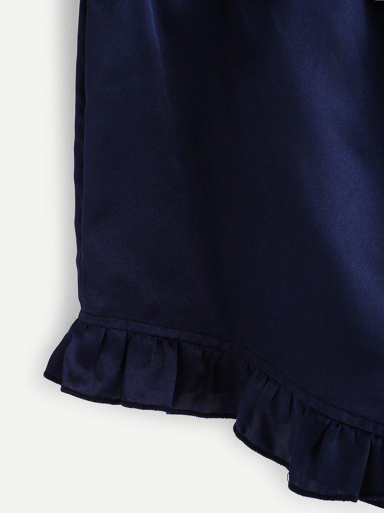 Frill Trim Cami And Shorts Pajama Set-loungewear-Des Mess