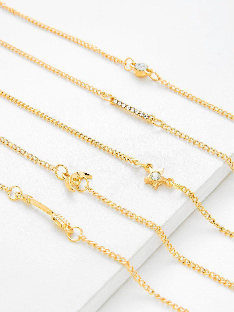 Rhinestone Moon & Star Chain Bracelet Set-jewelry-Des Mess