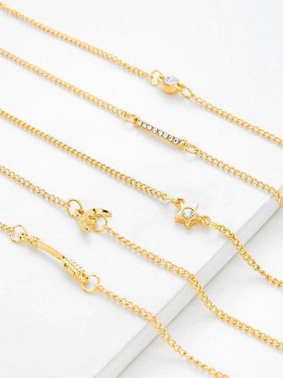 Rhinestone Moon & Star Chain Bracelet Set-jewelry-Des Mess