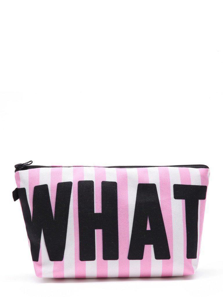 Slogan & Striped Print Cosmetic Pouch-makeup-Des Mess