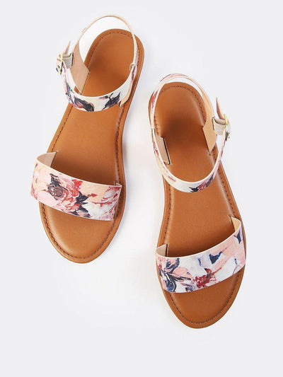 Single Band Floral Print Sandals BLUSH MULTI-shoes-Des Mess