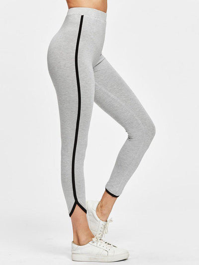 Contrast Binding Curved Hem Heather Knit Leggings-bottom-Des Mess