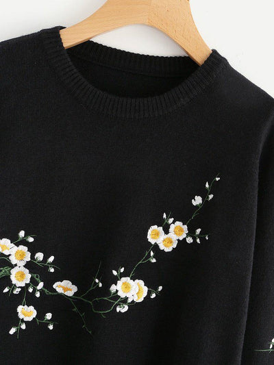 Flower Blossom Embroidered Sweater-outerwear-Des Mess