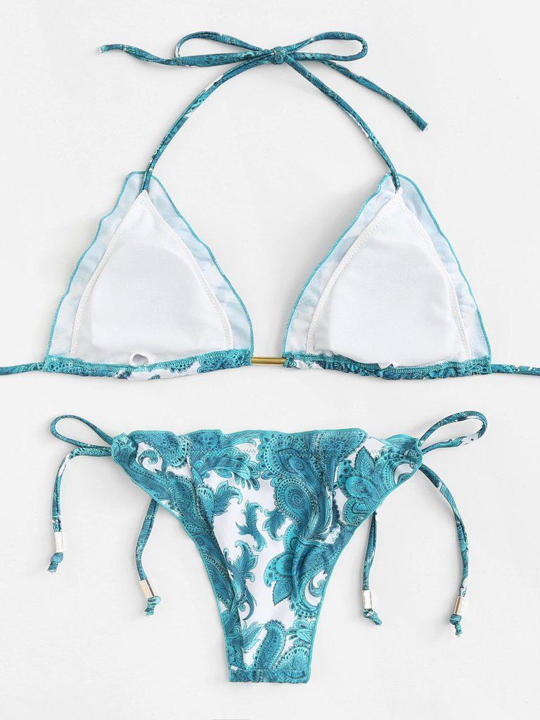 Paisley Print Self Tie Bikini Set-swimwear-Des Mess