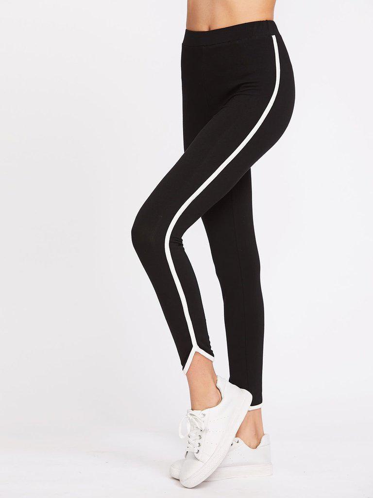 Contrast Binding Curved Hem Leggings-bottom-Des Mess