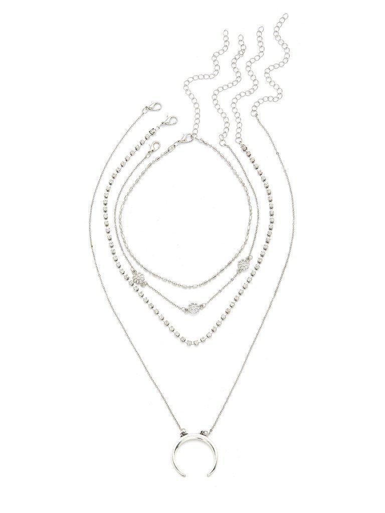 Moon & Flower Design Chain Necklace Set 4pcs-jewelry-Des Mess