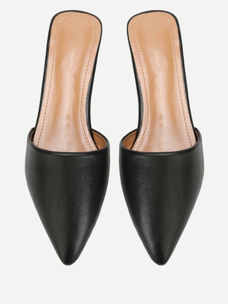 PU Pointed Toe Flat Mules-shoes-Des Mess