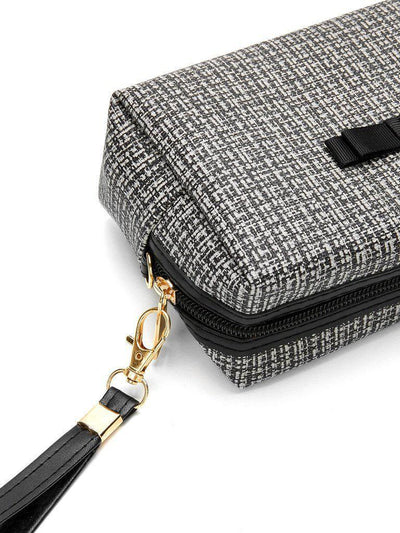 Tweed Zipper Makeup Bag With Wristlet-makeup-Des Mess