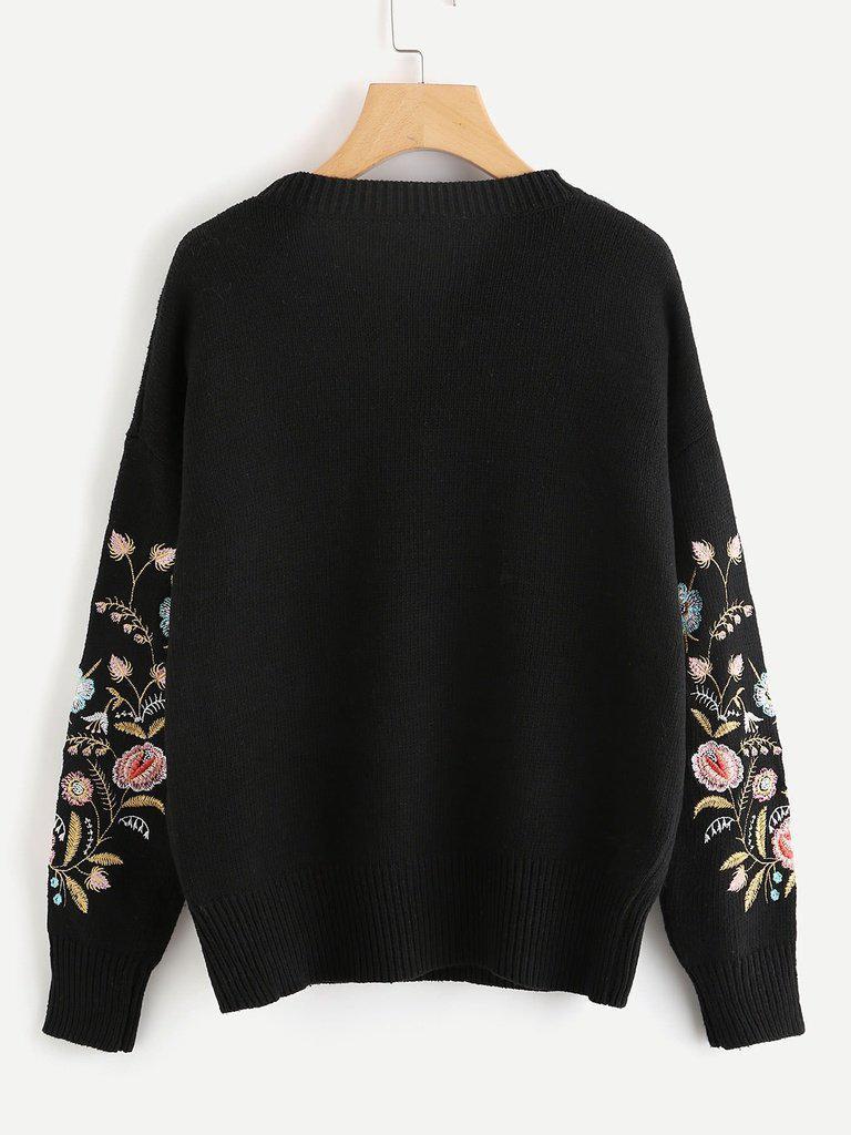 Symmetric Botanical Embroidered Jumper-outerwear-Des Mess