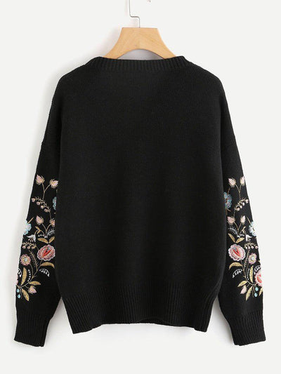 Symmetric Botanical Embroidered Jumper-outerwear-Des Mess