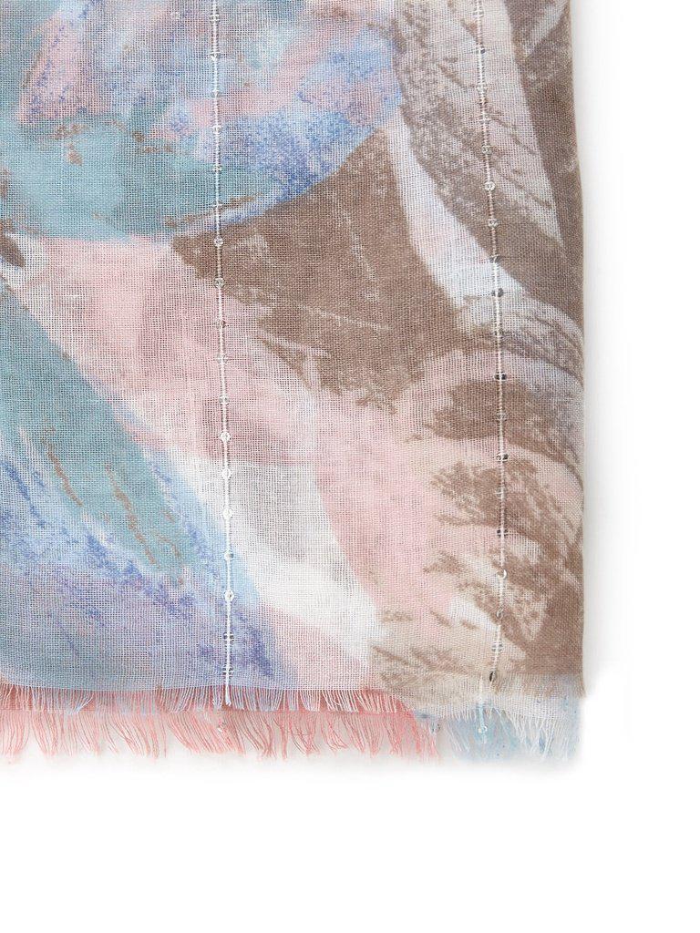 Frayed Trim Leaf Print Scarf-accessories-Des Mess