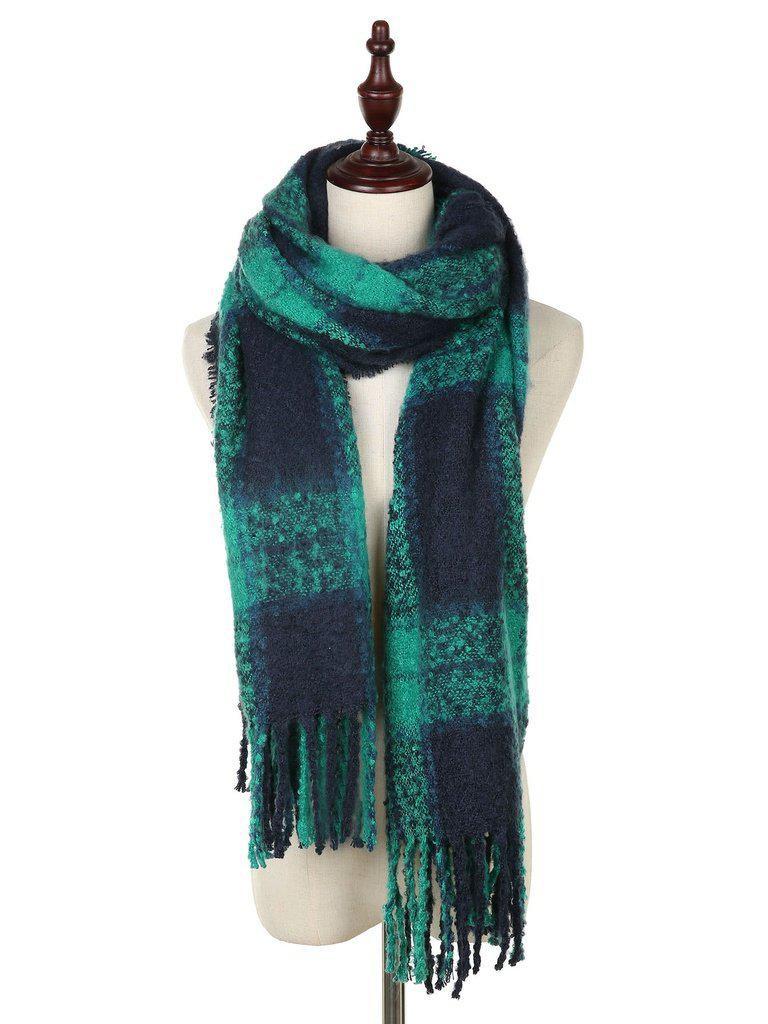 Fringe Trim Plaid Scarf-accessories-Des Mess