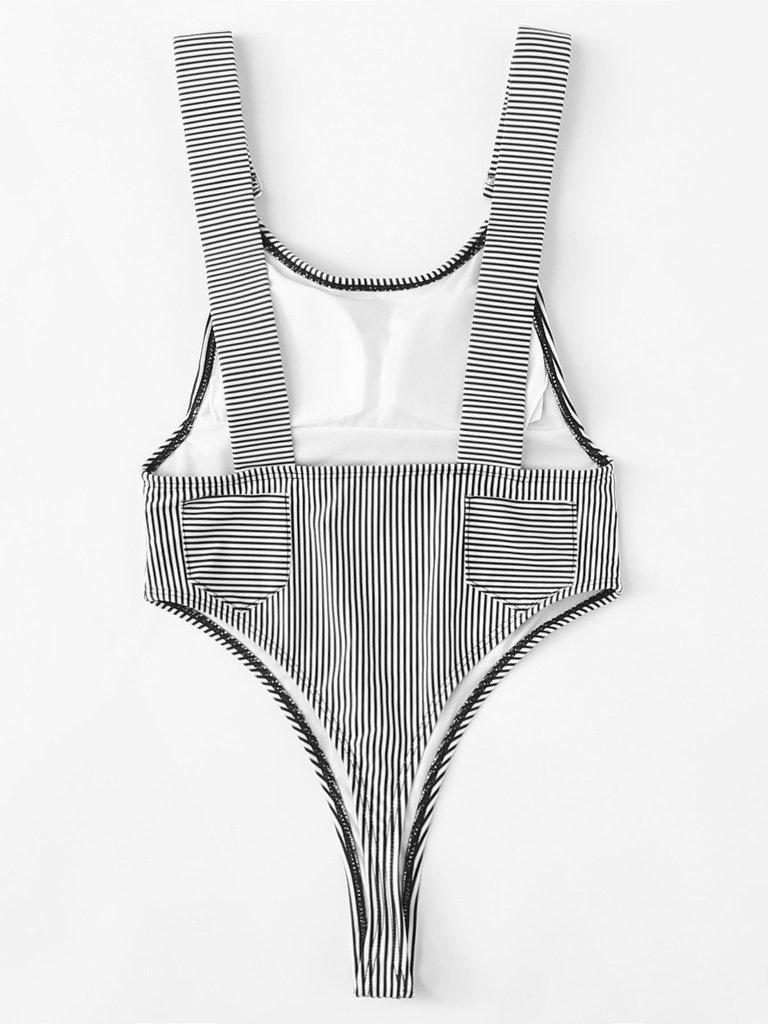 High Leg Striped Swimsuit-swimwear-Des Mess