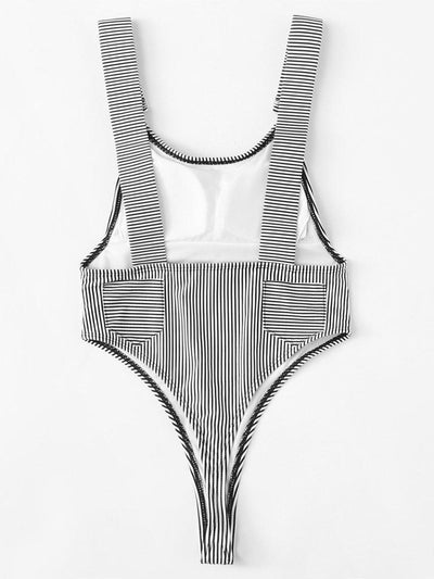 High Leg Striped Swimsuit-swimwear-Des Mess