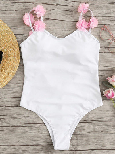 Flower Applique Strap Swimsuit-swimwear-Des Mess