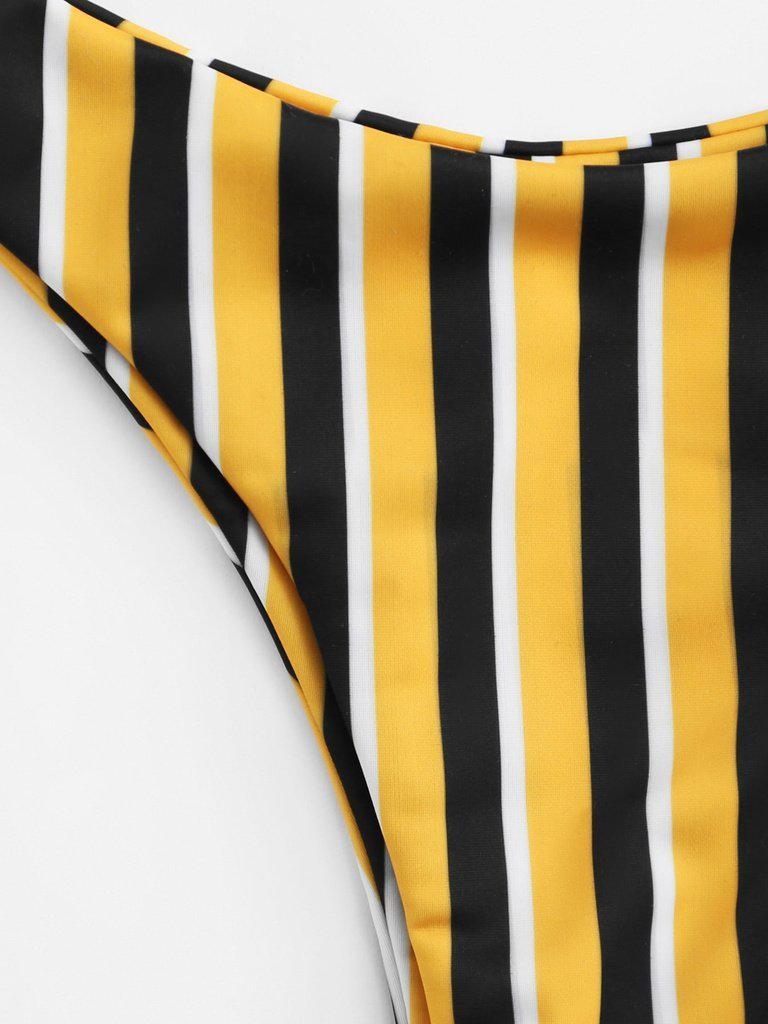 High Leg Striped Bikini Set-swimwear-Des Mess