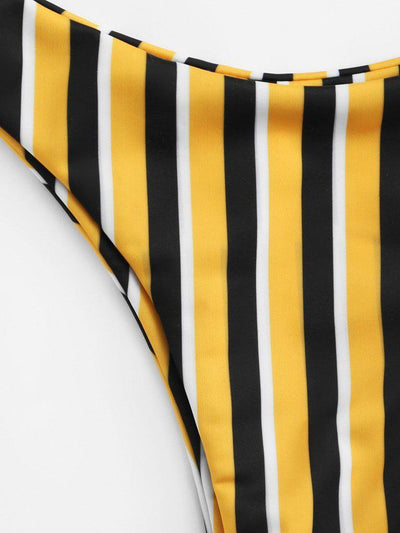 High Leg Striped Bikini Set-swimwear-Des Mess