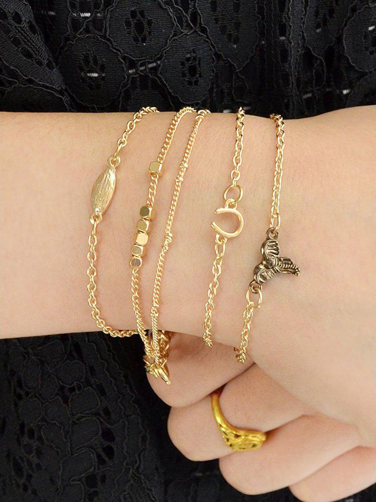 5Pcs/Set Boho Chic Leaf V Shape Elephant Head Charm Bracelets--Des Mess
