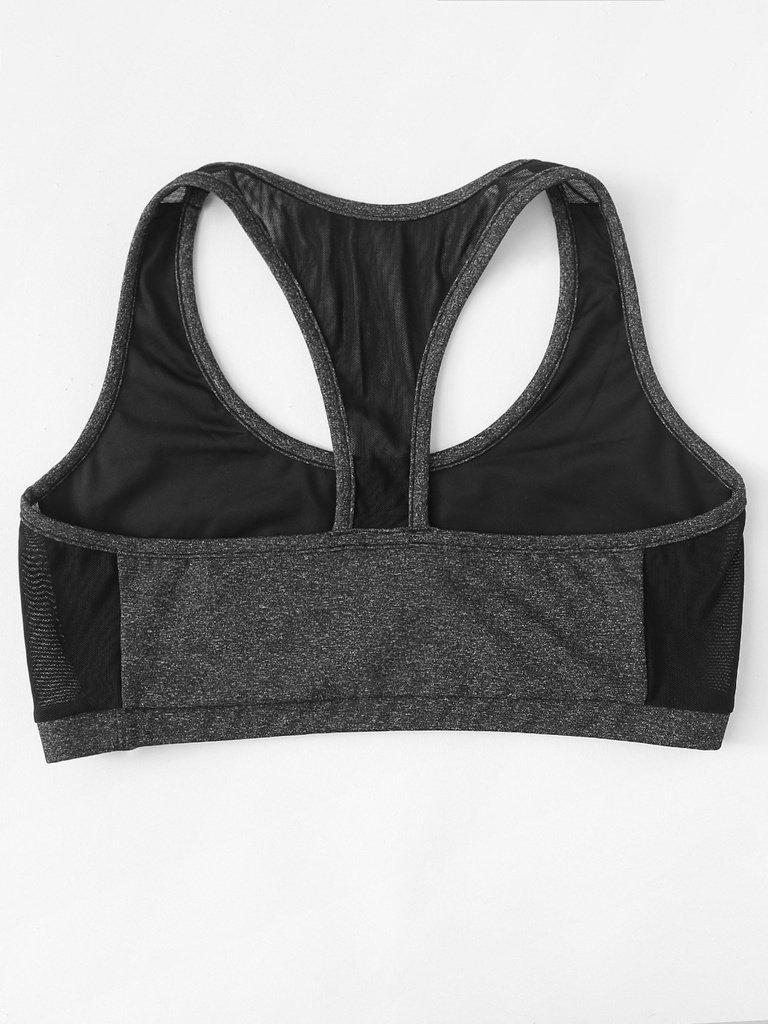 Mesh Panel Racerback Sports Bra-sportswear-Des Mess