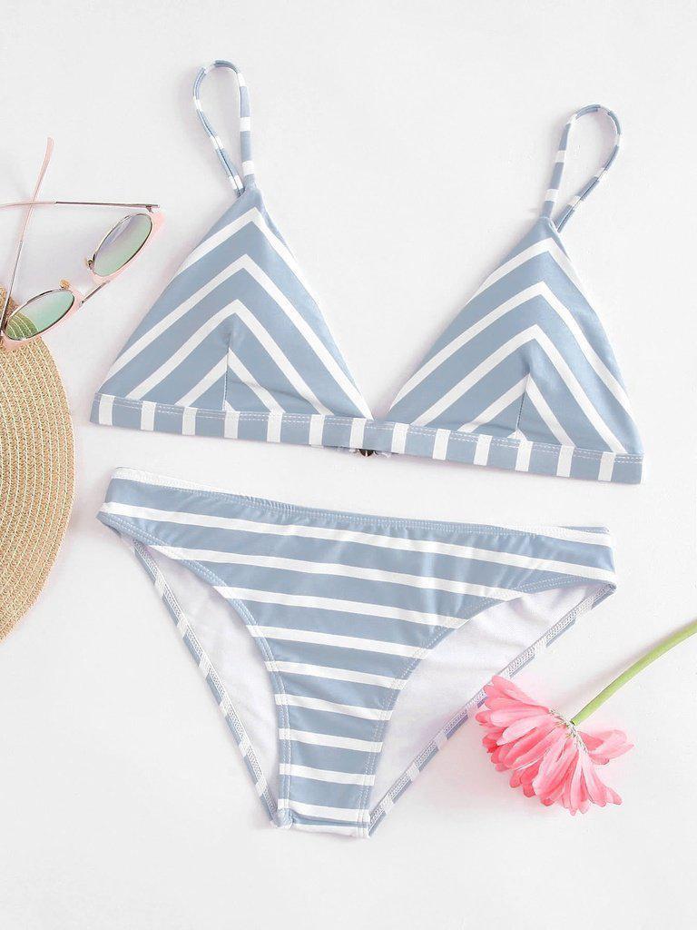 Striped Triangle Bikini Set-swimwear-Des Mess
