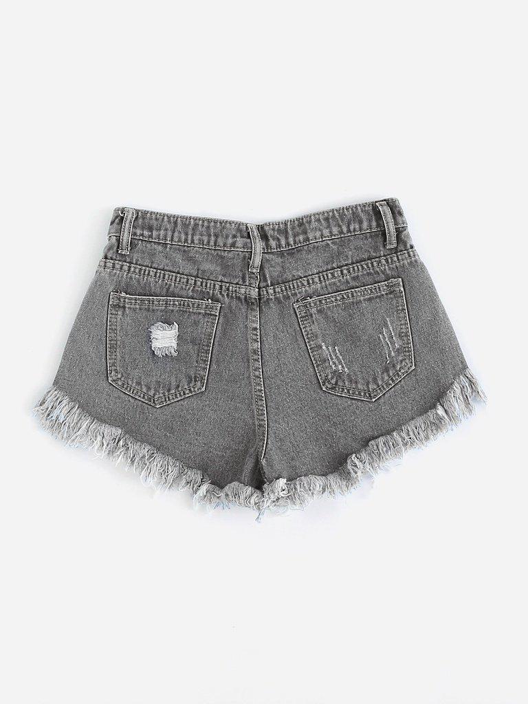 Raw Hem Ripped Denim Shorts-bottom-Des Mess