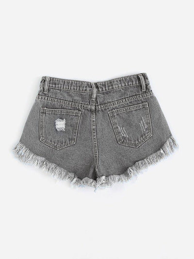 Raw Hem Ripped Denim Shorts-bottom-Des Mess