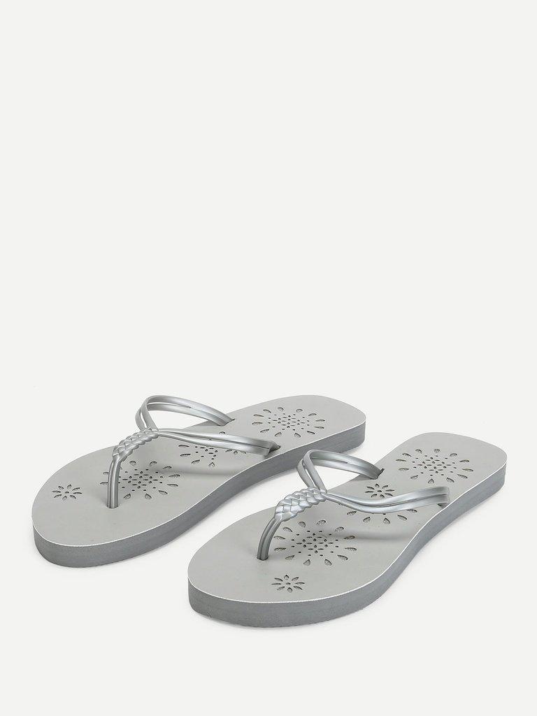 Woven Detail PVC Flip Flops-shoes-Des Mess