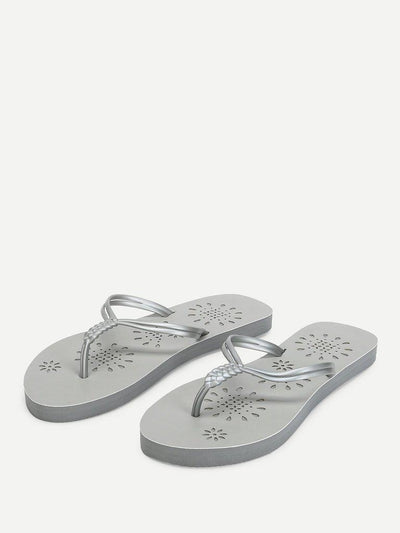 Woven Detail PVC Flip Flops-shoes-Des Mess