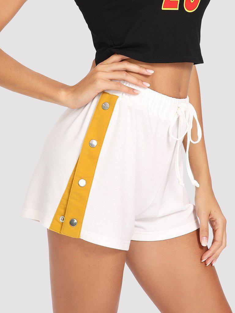 Buttoned Contrast Side Drawstring Shorts-bottom-Des Mess