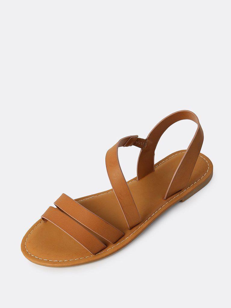 Open Toe Wrap Over Sandals TAN-shoes-Des Mess