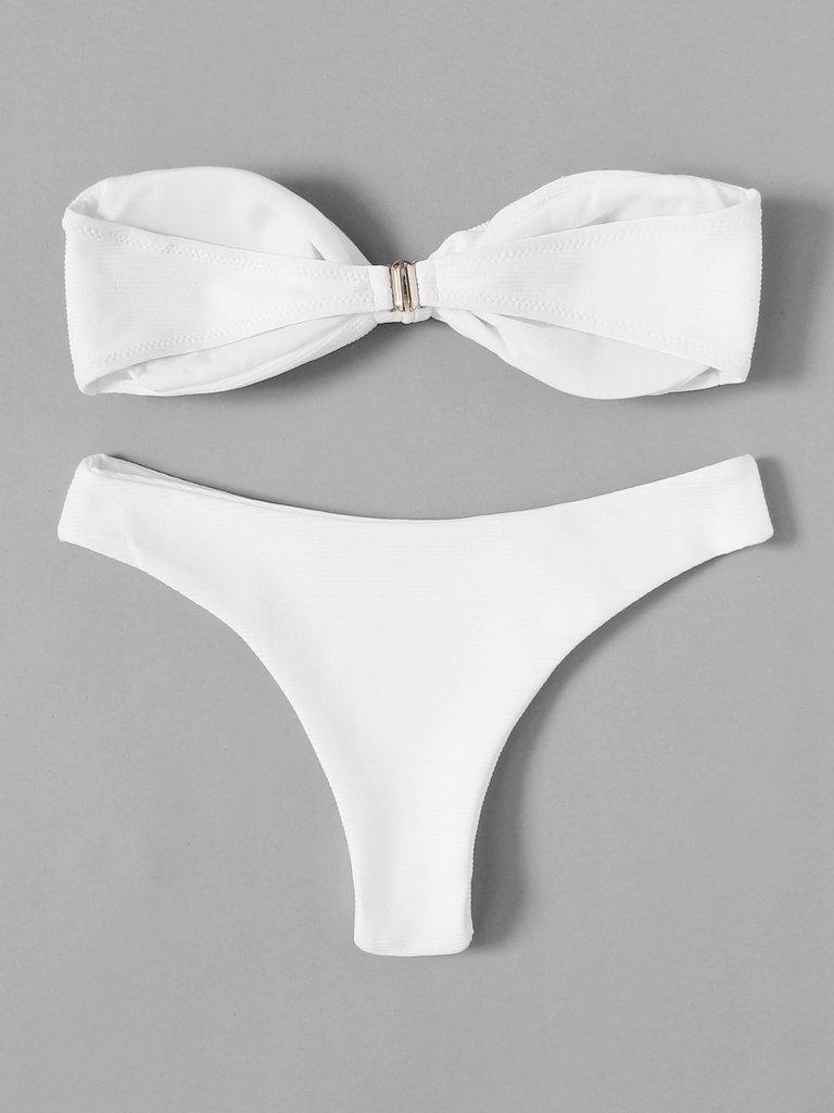 Knot Front Bandeau Bikini Set-swimwear-Des Mess