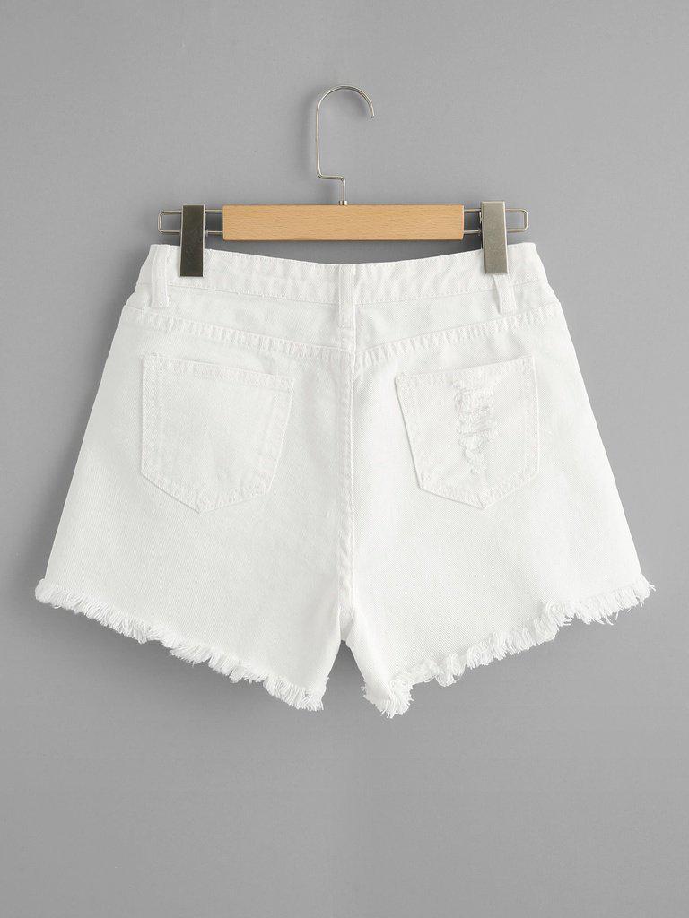 Raw Hem Ripped Denim Shorts-bottom-Des Mess