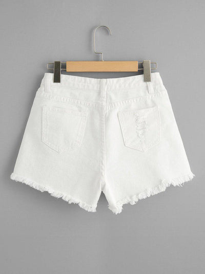 Raw Hem Ripped Denim Shorts-bottom-Des Mess