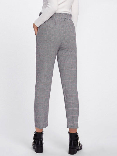Tie Waist Glen Plaid Frill Pants-bottom-Des Mess