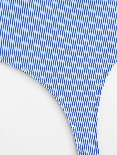 High Waist Striped Swimsuit-swimwear-Des Mess