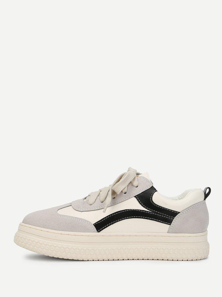 Lace Up Splice Platform Sneakers-shoes-Des Mess