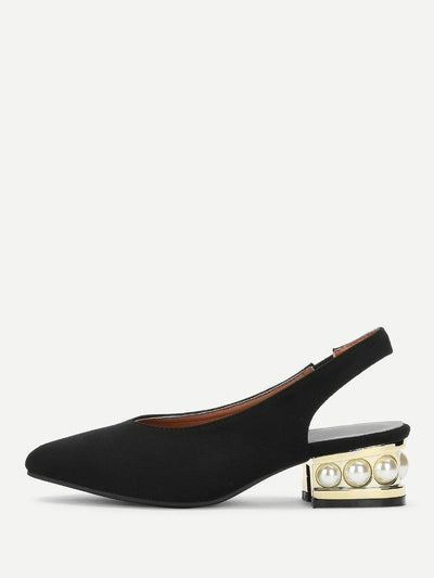 Faux Pearl Heeled Slingback Pumps-shoes-Des Mess