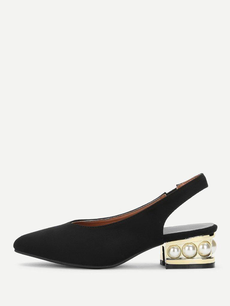 Faux Pearl Heeled Slingback Pumps-shoes-Des Mess