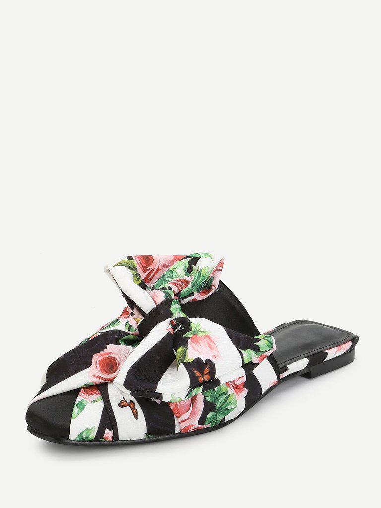 Bow Detail Floral Print Flats-shoes-Des Mess
