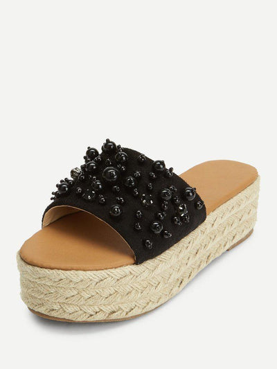 Faux Pearl Espadrille Platform Wedges-shoes-Des Mess