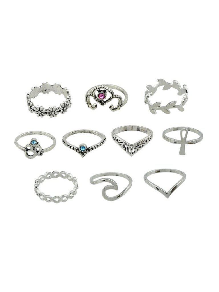10 Pcs/Set Flower Leaf Rhinestone Rings-jewelry-Des Mess