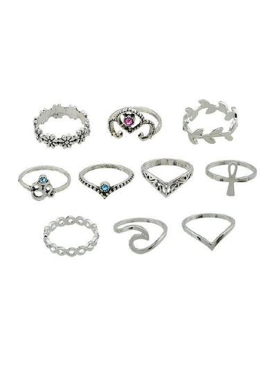 10 Pcs/Set Flower Leaf Rhinestone Rings-jewelry-Des Mess