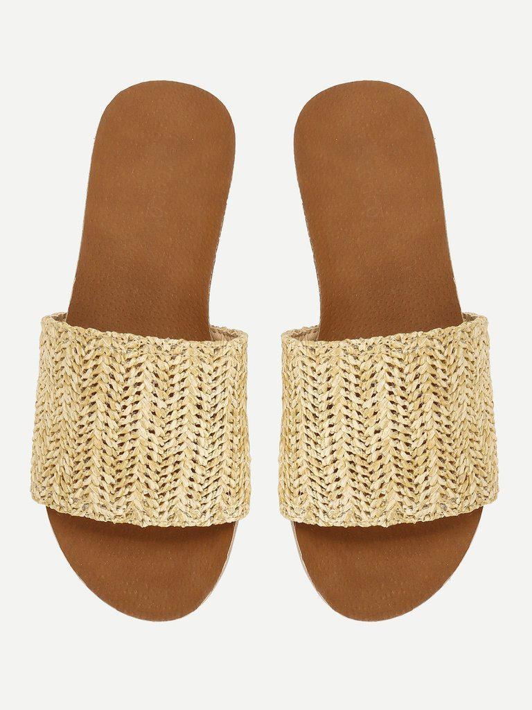 Woven Flat Slide Sandals-shoes-Des Mess