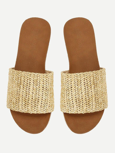 Woven Flat Slide Sandals-shoes-Des Mess