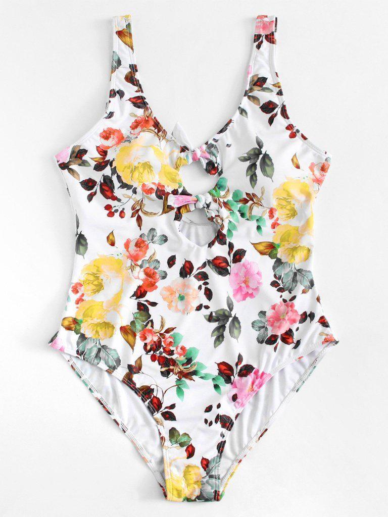 Flower Print Knot Swimsuit-swimwear-Des Mess