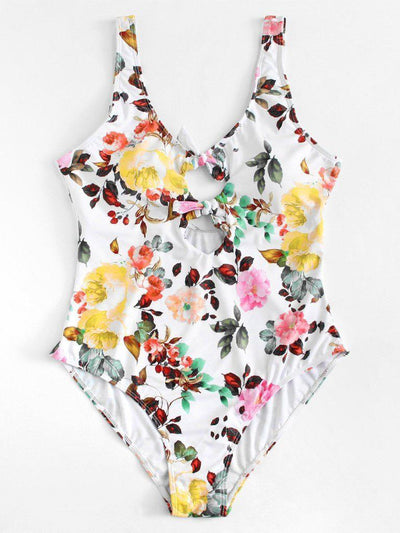 Flower Print Knot Swimsuit-swimwear-Des Mess