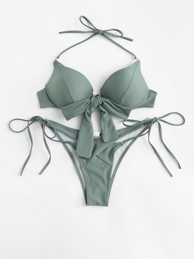 Crossover Bow Tie Bikini Set-swimwear-Des Mess