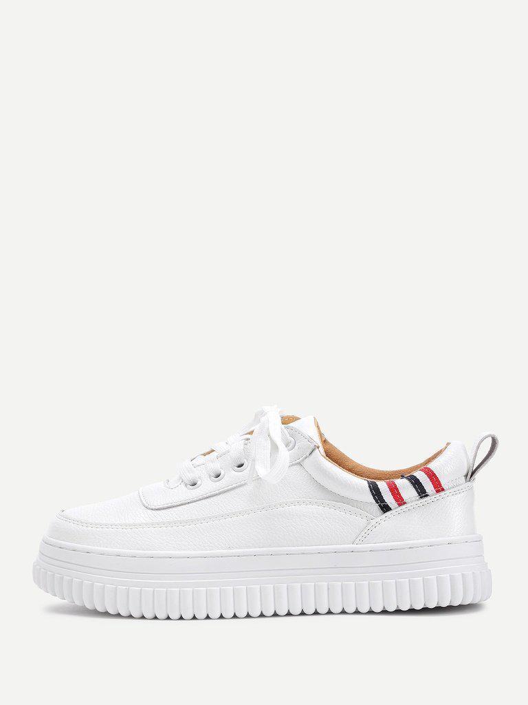 Striped Detail Lace Up Sneakers-shoes-Des Mess